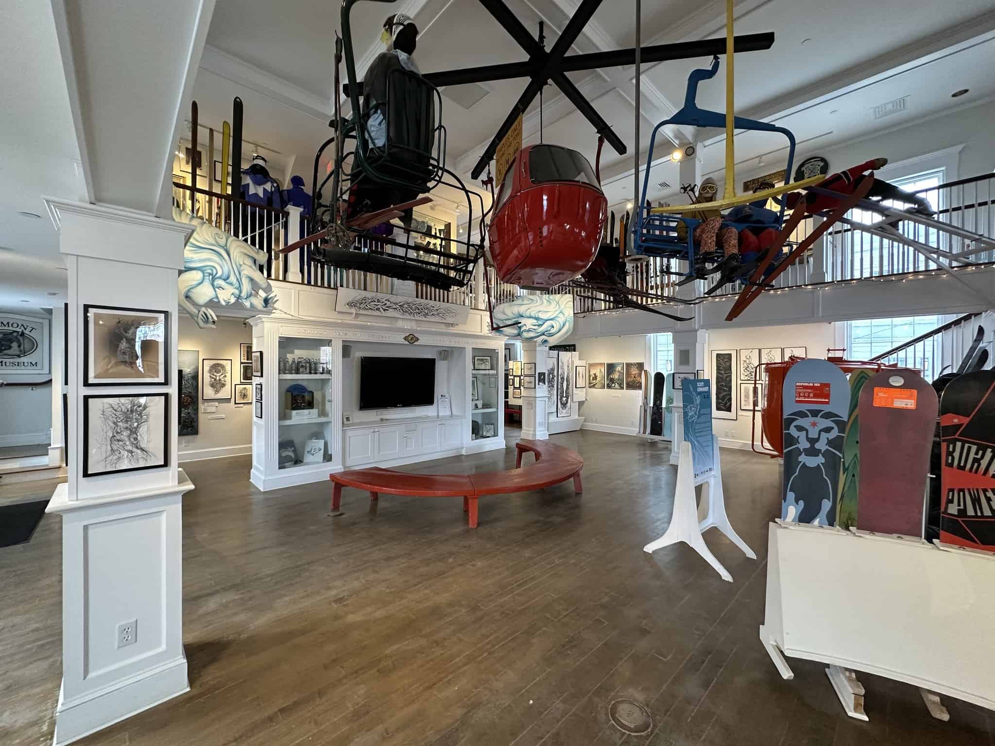 Vermont-Ski-Museum-Main-Floor-with-Lifts-on-Ceiling