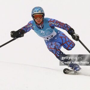 Sarah Billmeier 11 Mar 2002: Sarah Billmeier of USA on her way to silver in the women's LW2 Super-G during the Salt Lake City Winter Paralympic Games at the Snowbasin ski area in Ogden, Utah. DIGITAL IMAGE. Mandatory Credit: Adam Pretty /Getty Images